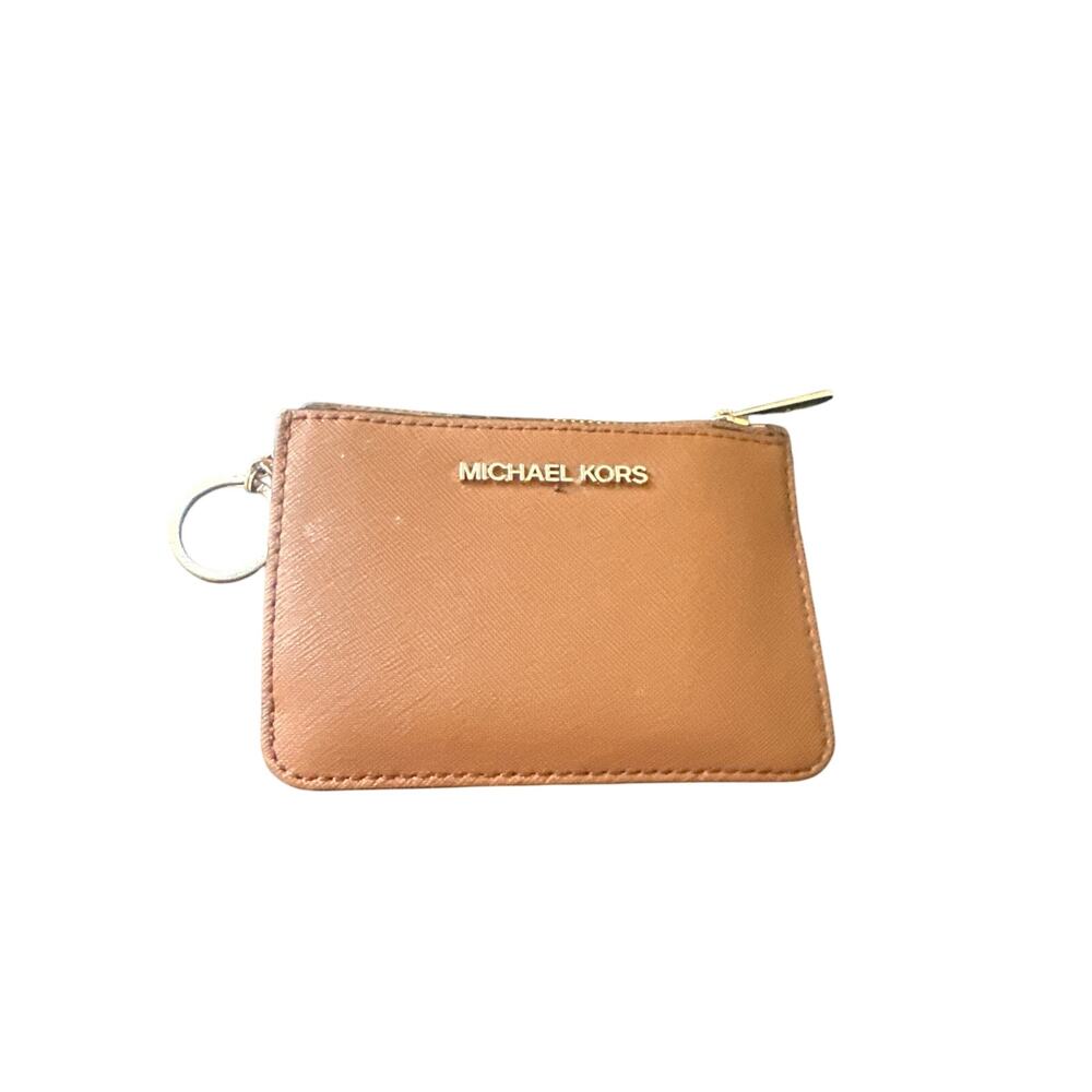 MICHAEL KORS JET SET TRAVEL COINPOUCH ID HOLDER LEATHER WALLET BROWN LUGGAGE